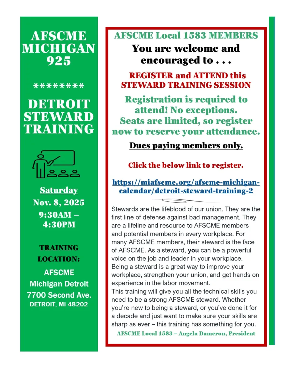 Steward Training--AFSCME Michigan 925 - Nov. 8, 2025