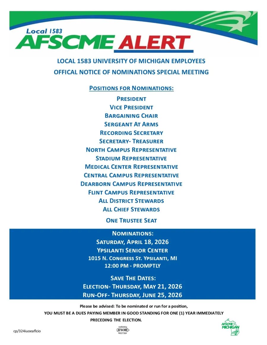 Official Notice: AFSCME Local 1583 Official Notice of Nominations